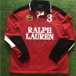 Ralph Lauren Polo Mens  Rugby Shirt Long Sleeve Size Medium Red Challenge Cup